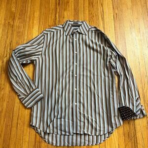 Robert Graham Shirt Mens XL Flip Cuff Stripe Button Dress Brown Beige